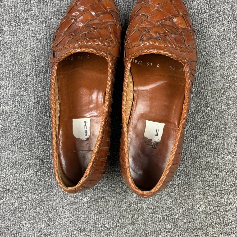 Moreschi Italy Woven Leather Loafers Mens 9.5 Brown Hand Braided Slip On Dress